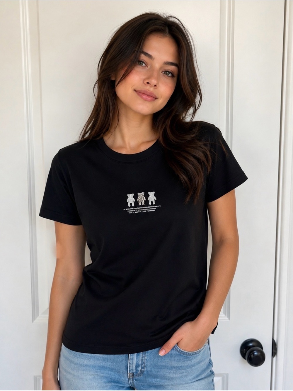 Black Women Tees with Bear Icons